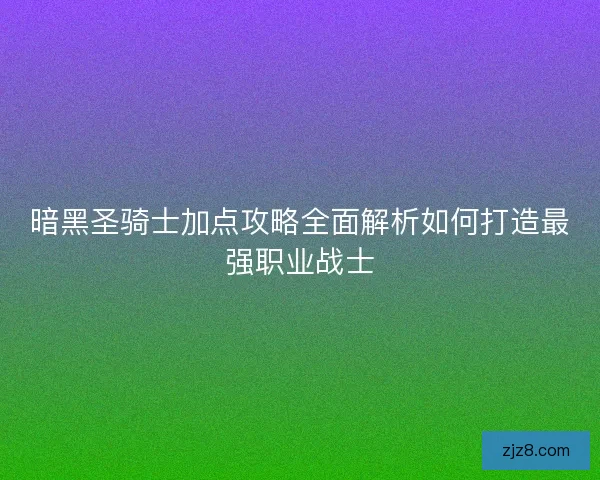 暗黑圣骑士加点攻略全面解析如何打造最强职业战士