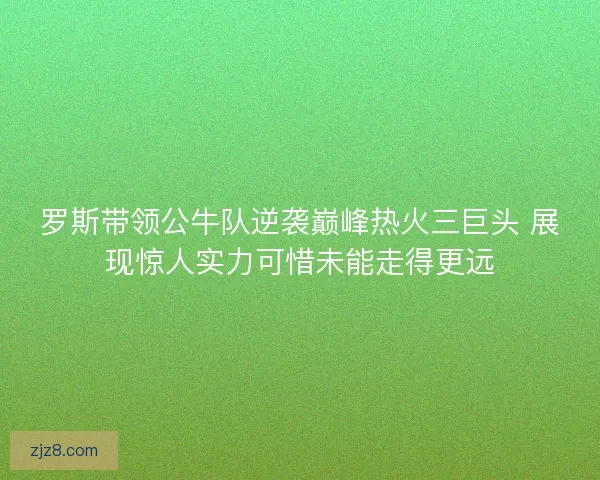 罗斯带领公牛队逆袭巅峰热火三巨头 展现惊人实力可惜未能走得更远